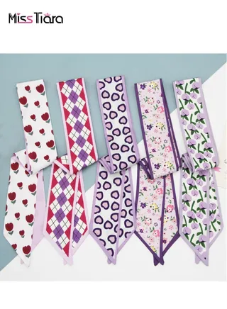 5 Pack Purple Series Colors Allmatch silk scarves tied Elegance and Versatility Silk Scarves and Headbands for girls Can be used as hair accessories or decorative bags 