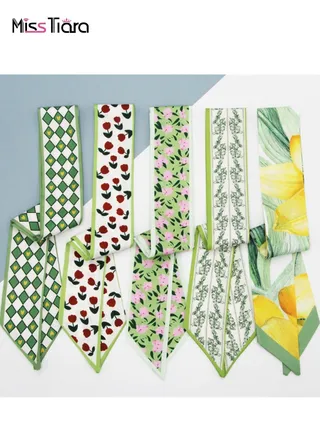 5 Pack Green Series Colors Allmatch silk scarves tied Elegance and Versatility Silk Scarves and Headbands for girls Can be used as hair accessories or decorative bags 