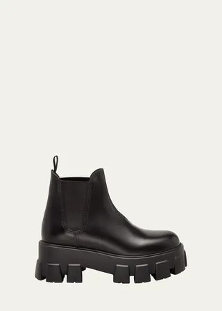 Monolith Leather Lug-Sole Chelsea Booties