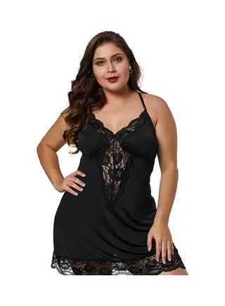Floral Lace Detail Babydoll Black 