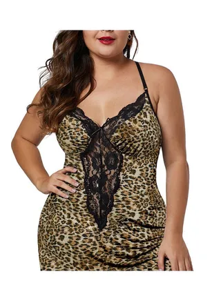 Leopard Print Floral Lace Sleepwear Babydoll Yellow/Black/White 