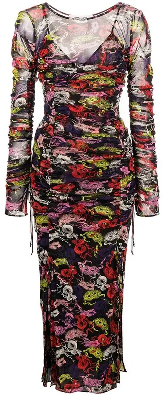 Corinne mask-print midi dress