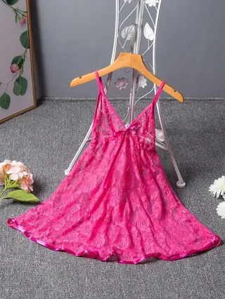 Hollow Out See Through Babydoll Dress Pink 