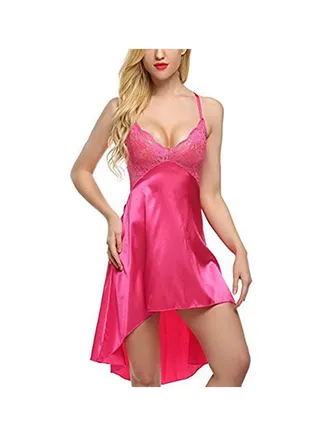 Babydoll Satin With Lace Chest Sleepwear Pink 