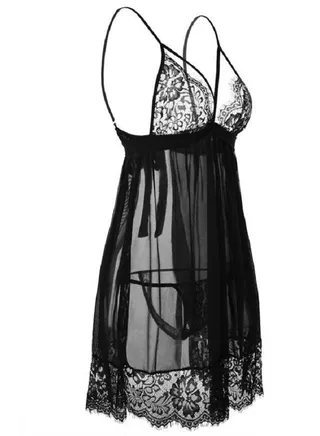 Soft Stretchy Lace Gauze Night Dress Open back Lingerie Wear 