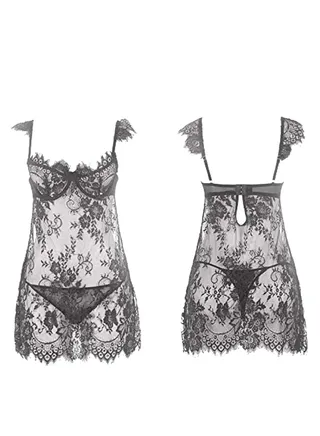 Women Babydoll Lingerie With Underwire Lace Chemise Sleepwear  Lingerie Dress 