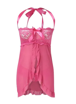Women Lace Halter Front Open Sleepwear  Dress 