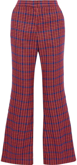 Checked woven flared pants