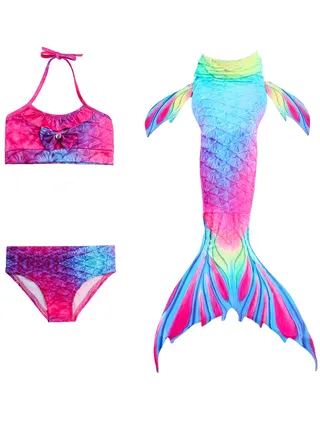 COOLBABY Girls Three-piece Children's Mermaid Swimsuit Mermaid Tail Swimsuit Mermaid Swimwear (size 110) 