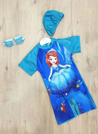 2 Pack Fashion Kids Cartoon Print Swimsuit Short Sleeve Sun Protection Swimsuit Kids Water Sports Swimsuit Sun Protection Swimsuit with Goggles and Swimming Cap 