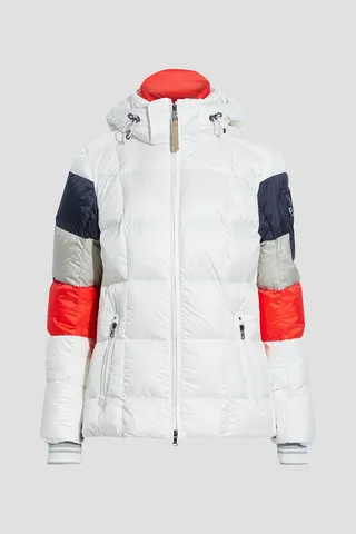 Dena quilted color-block hooded down ski jacket