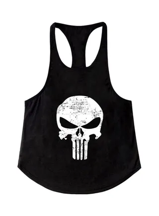 The Punisher Skull Printed Y-Back Training Vest Black/White 