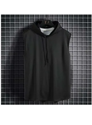 Summer Men Hoodie Vest Sleeveless Fitness Clothing Sweatshirt T-shirt 