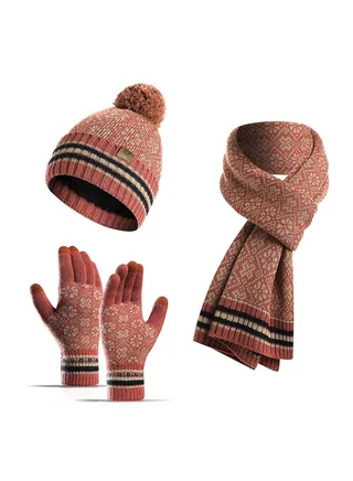 Winter Beanie Hat, Touchscreen Gloves, and Neck Warmer Scarf Set - Fleece Lined Skull Cap for Women, 3PCS 