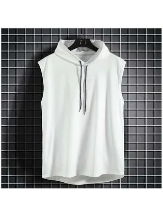 Summer Men Hoodie Vest Sleeveless Fitness Clothing Sweatshirt T-shirt 