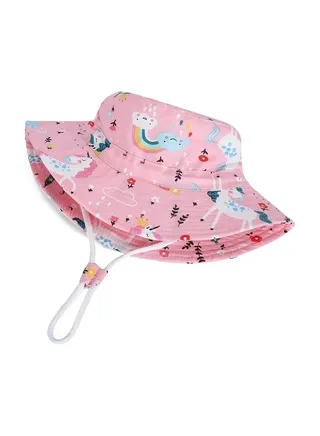 Kids Wide Brim Bucket Hat for Baby Girls, Summer Protection Bucket Hats with Adjustable Chin Strap,  Foldable Outdoor Hat Beach Cap, Summer Animal Hat, Pink - Ages 2-6 