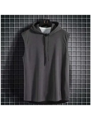 Summer Men Hoodie Vest Sleeveless Fitness Clothing Sweatshirt T-shirt 
