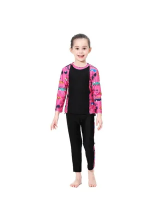 3-Piece Conservative Fashionable Burkinis Set Black/Pink 