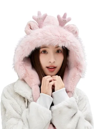 Beautiful Soft Cozy Winter Hat for Women with Plush Velvet and Cute Deer Ears 