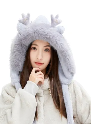 Beautiful Soft Cozy Winter Hat for Women with Plush Velvet and Cute Deer Ears 