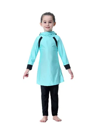 Islamic Full Cover Burkinis with Hijab Ice Blue/Black 