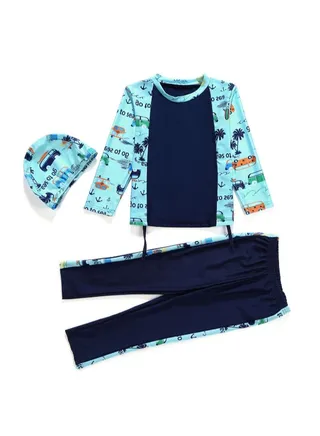 3-Piece Conservative Fashionable Burkinis Set Blue/Navy Blue 
