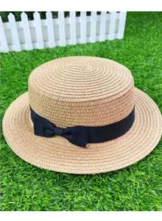 Straw Sun Hat for Women, Girls Cute Summer Beach Cap Foldable Visor Floppy Wide Brim with Bowknot BEIGE 