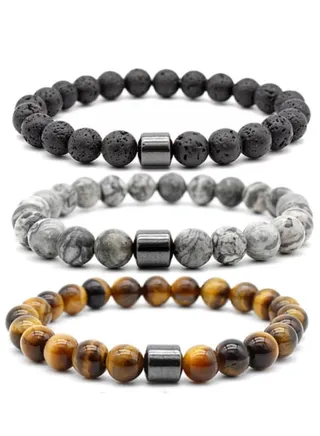 3 Pack Tiger Eye Stone Bracelets 8MM Natural Stones Beads Bracelets for Men Women Girls Jewelry 