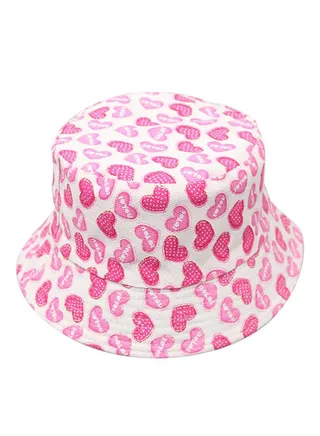 Heart Printed Summer Hat Pink/White 