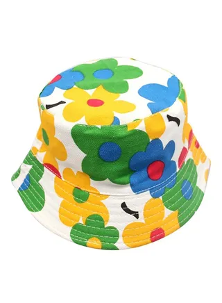 Floral Printed Summer Hat White/Green/Yellow 