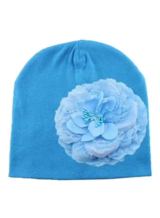 Peony Flower Weave Beanie Blue 