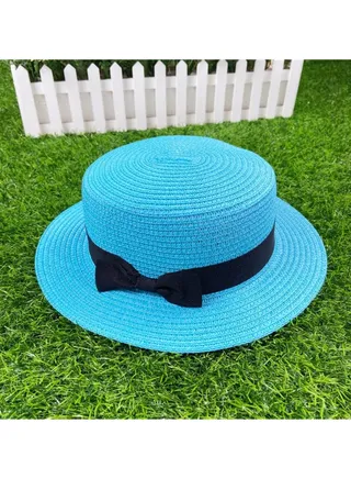 Straw Sun Hat for Women, Girls Cute Summer Beach Cap Foldable Visor Floppy Wide Brim with Bowknot SKY BLUE 