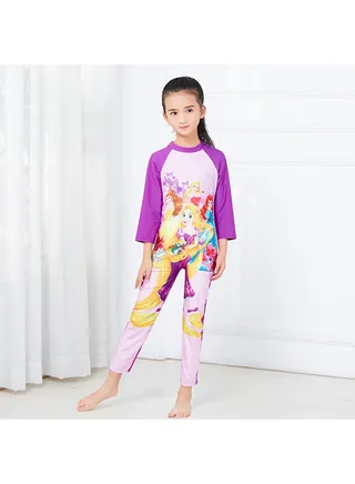 Girl's Printed Cartoon Long-sleeved One Piece Purple 
