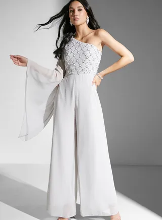 One Shoulder Embellished Jumpsuit