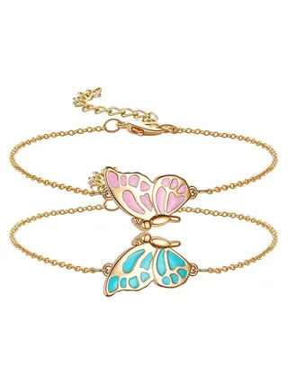 Matching Lovely Butterfly BFF Friendship Bracelets For 2 Best Friends, Long Distance Relationship Bracelets For Mother Daughter Sisters Birthday Gift 