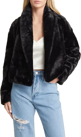 Shawl Collar Faux Fur Crop Jacket