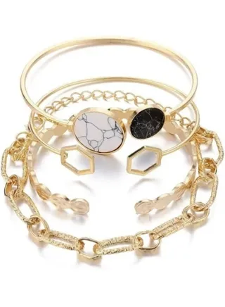 Set of 4-Piece Bracelets with a Shiny Circular Design in Geometric Shapes, a New Fashion 