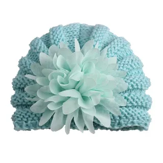 Infant Woolen Turban with Flower Blue 