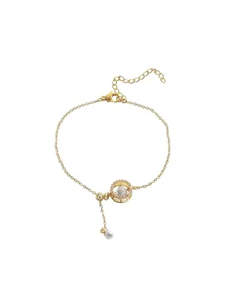 Fashion Design Heart Zircon Bracelet Ladies Personality Pearl Titanium Steel Bracelet 