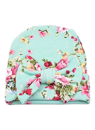 Floral Print Bowknot Beanie Light Blue/Pink 