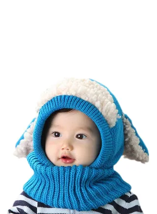 Cute Earflap Hooded Beanie Blue/White 
