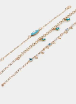 Set of 3 - Eyelet Chain Bracelet with Lobster Clasp Closure
