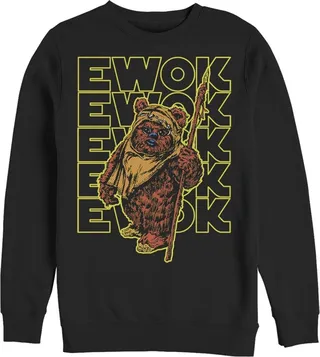 Men's Star Wars Ewok Stacked Yellow Text Sweatshirt - Black - Small