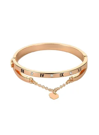 Love Roman Bracelet Golden, Elegant Women's Stainless Steel CZ Rhinestone Roman Numerals Bangle Bracelet, Perfect Everyday Accessory To Add a Little Style To Your Outfit 