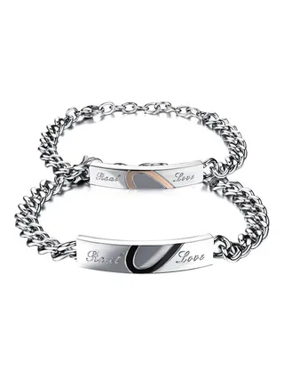 2-Piece Heart Adjustable Couple Bracelet Set 