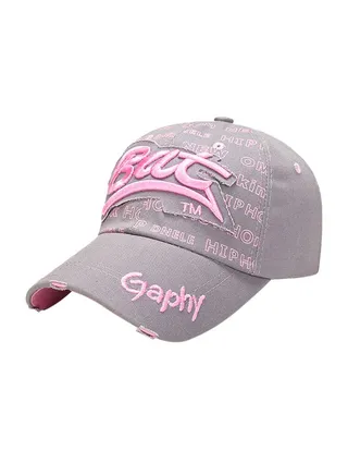 Printed Baseball Snap Back Cap Grey/Pink 