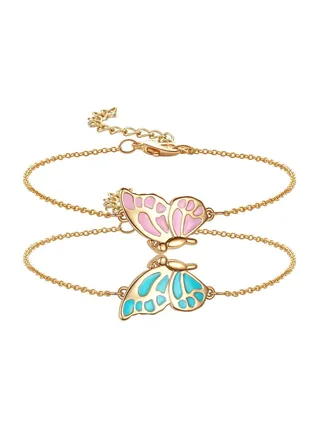 Matching Cute Butterfly BFF Friendship Bracelets for 2 Best Friends, Long Distance Relationship Bracelets for Mother Daughter Sisters Birthday Gift 