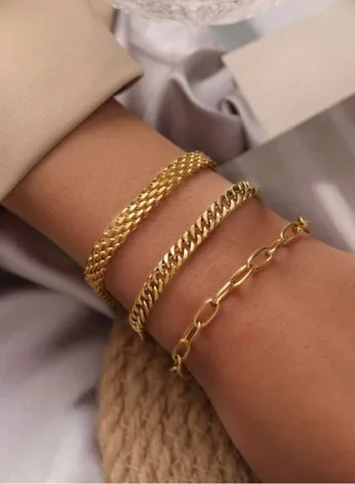 3Pcs Set Of 18k Gold Plated Stainless Steel Bracelet For Women 