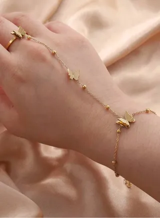 18k Gold Plated Stainless Steel Bracelet With Connected Ring For Women 