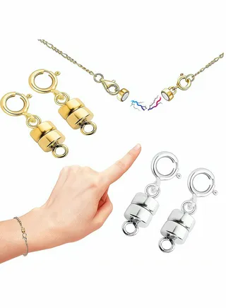 Magnetic Clasp Converter for Necklace, 4 Pieces Magnetic Necklace Closures Connector, Magnetic Jewelry Clasps Connector Chain Extender for Necklace Bracelet Crafts (2 Gold, 2 Silver) 